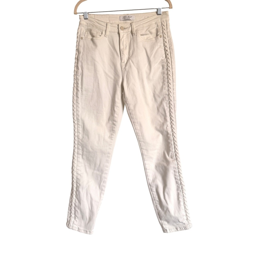 Spring Stretch Comfort Judy Blue White Braided Side Seam High Rise Jeans  Denim